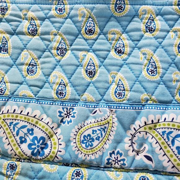 Vera Bradley Pale Blue & Yellow Paisley Floral Cotton Bag Lots of Pockets - Picture 3 of 7